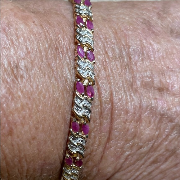 Ruby Diamond accent bracelet. 9.25 silver Vermil over. - Picture 6 of 10